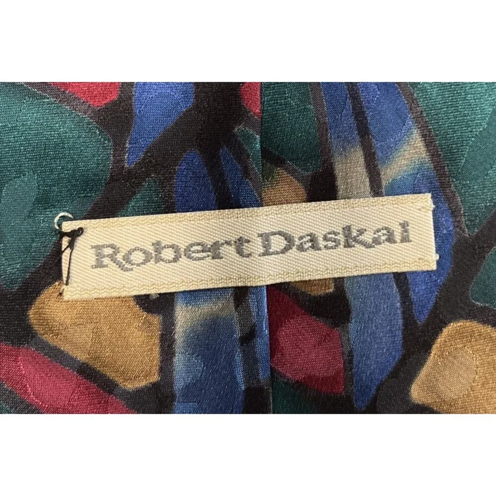 Robert Daskal 100% Silk Necktie Hand Painted & Signed  Geometric Pattern